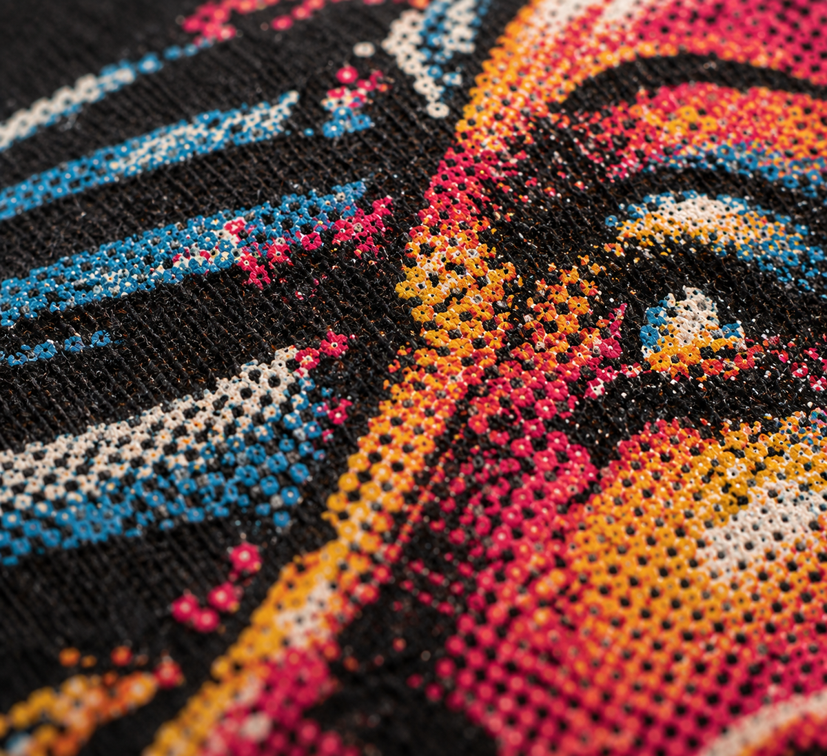 Macro dei punti halftone e delle fibre del tessuto